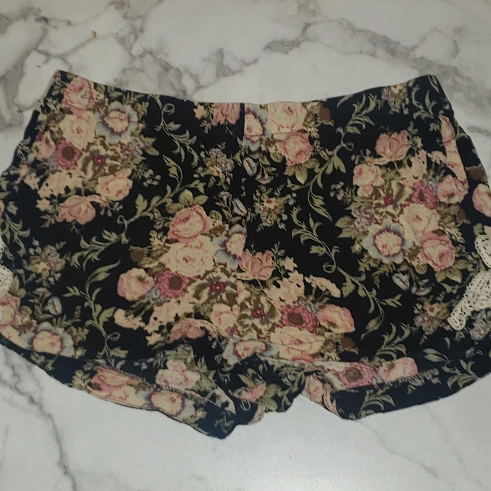 Floral Black Shorts